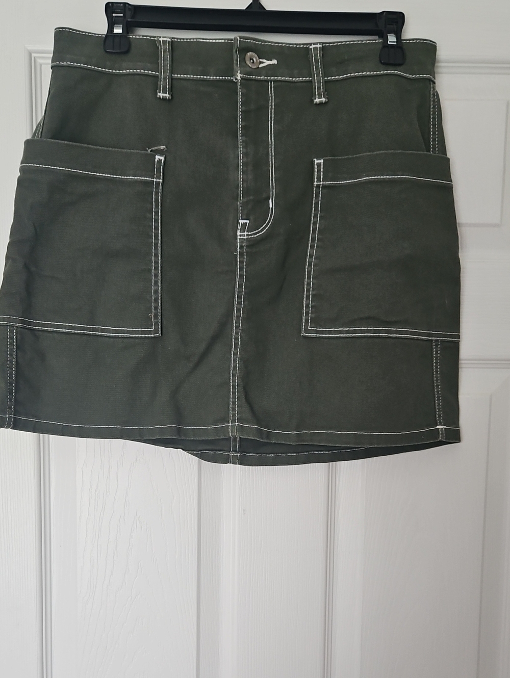Arizona Jean Company Olive Green Mini Skirt with Contrast Stitching